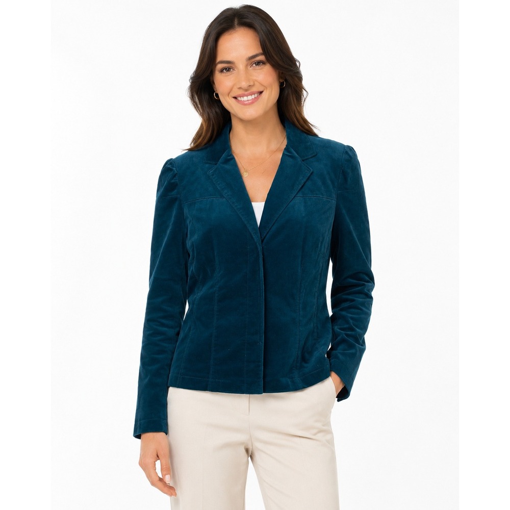 Company Ellen Tracy Teal Velvet Blazer Tailored Jacket Holiday Chic | 6